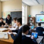 Traditional and modern classrooms side by side
