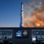 Blue Origin rocket launch with control room monitoring